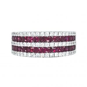 WHITE GOLD 5 TIER DIAMOND RUBY RING