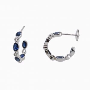 WHITE GOLD SAPPHIRE DIAMOND HOOP EARRINGS