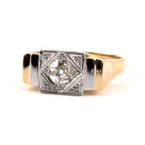 18K YELLOW GOLD & PLATINUM ART DECO VINTAGE DIAMOND RING