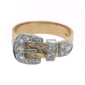 YELLOW & WHITE GOLD RETRO VINTAGE DIAMOND BUCKLE RING