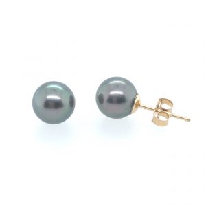 14K YELLOW GOLD CULTURED BLACK PEARL STUD EARRINGS