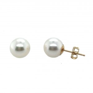 YELLOW GOLD CULTURED PEARL STUD EARRINGS