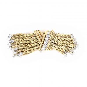 PLATINUM & 14K YELLOW GOLD VINTAGE DIAMOND TASSELS BOW PIN