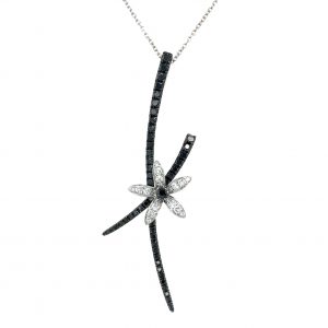 WHITE GOLD DIAMOND & BLACK DIAMOND FLOWER PENDANT