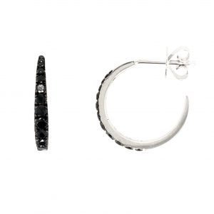 WHITE GOLD BLACK DIAMOND HOOP EARRINGS