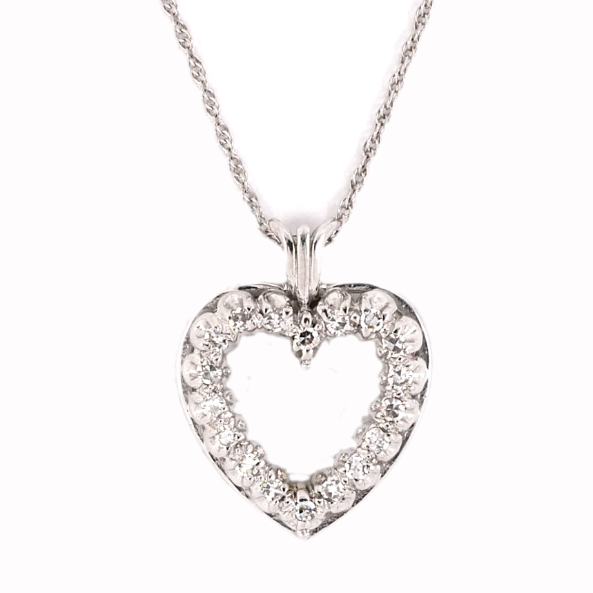 WHITE GOLD VINTAGE DIAMOND OPEN HEART PENDANT - Argo & Lehne Jewelers