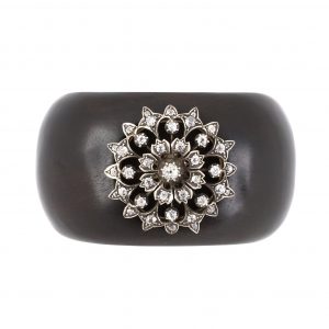 SILVER & YELLOW GOLD VICTORIAN VINTAGE DIAMOND EBONY CUFF BRACELET