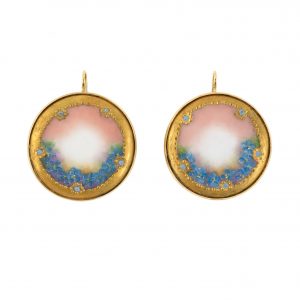 18K YELLOW GOLD VINTAGE PORCELAIN EARRINGS