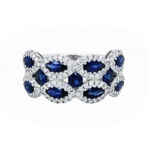 WHITE GOLD SAPPHIRE DIAMOND WIDE RING