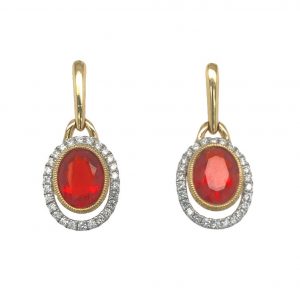 YELLOW & WHITE GOLD FIRE OPAL DIAMOND DROP EARRINGS