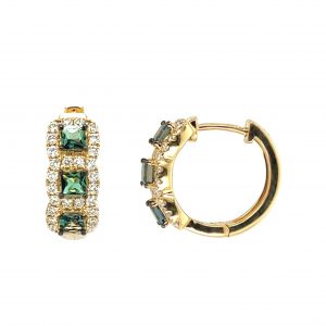 YELLOW GOLD ALEXANDRITE DIAMOND HUGGIE EARRINGS