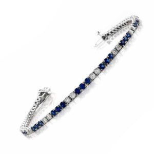 14K WHITE GOLD DIAMOND SAPPHIRE TENNIS BRACELET