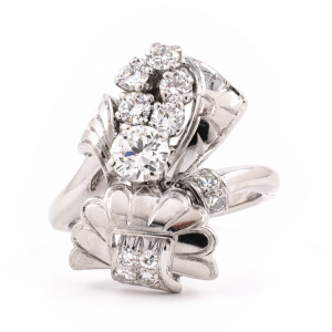 PLATINUM ART DECO VINTAGE DIAMOND RIBBON BOW RING