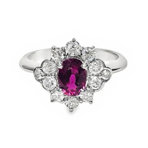 PLATINUM VINTAGE RUBELLITE TOURMALINE DIAMOND RING
