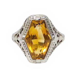 WHITE GOLD VINTAGE CITRINE RING