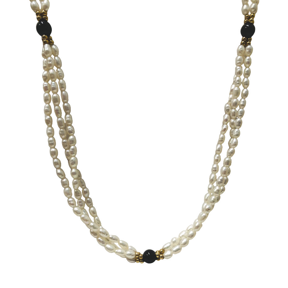 YELLOW GOLD PEARL & BLACK CHALCEDONY NECKLACE - Argo & Lehne Jewelers