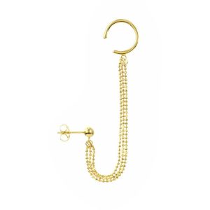 1/2 PAIR YELLOW GOLD STUD & CUFF EARRING