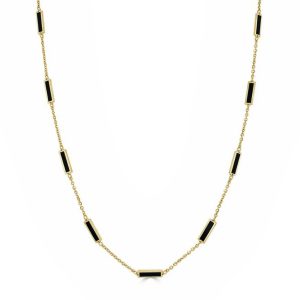 YELLOW GOLD BLACK ONYX STATION NECKLACE