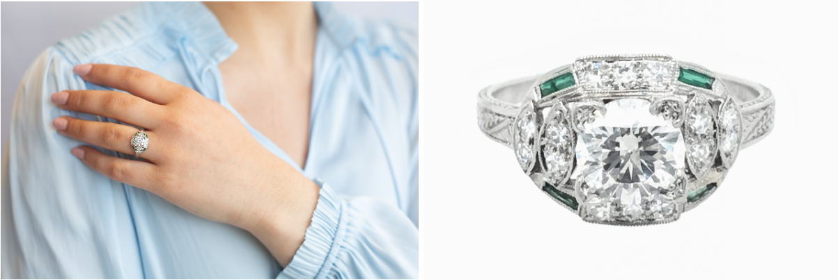 Platinum vintage diamond emerald ring.