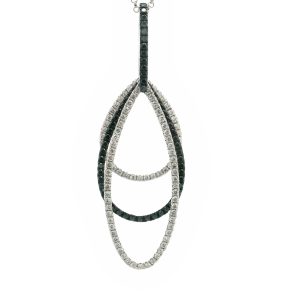 18K WHITE GOLD WHITE & BLACK DIAMOND TRIPLE PENDANT