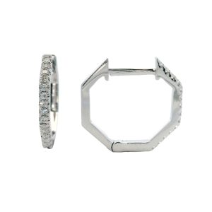 WHITE GOLD DIAMOND OCTAGONAL HUGGIE EARRINGS