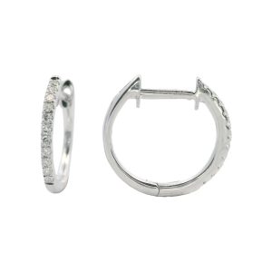 WHITE GOLD DIAMOND HUGGIE HOOP EARRINGS