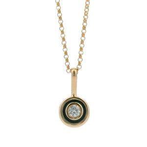 14K YELLOW GOLD DIAMOND & BLACK ENAMEL PENDANT