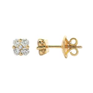 14K YELLOW GOLD CLUSTER DIAMOND STUD EARRINGS