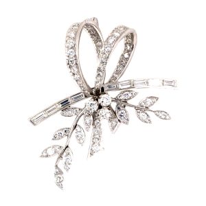 PLATINUM VINTAGE DIAMOND FRENCH RIBBON SPRAY PIN