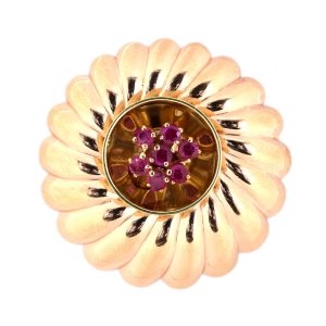 14K ROSE & YELLOW GOLD RETRO VINTAGE RUBY PIN
