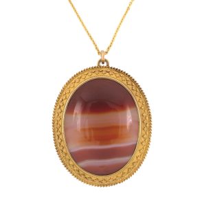 14K YELLOW GOLD ETRUSCAN REVIVAL VICTORIAN VINTAGE BANDED AGATE PIN/PENDANT