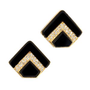 18K YELLOW GOLD VINTAGE DIAMOND BLACK ONYX "MARINA B" EARRINGS