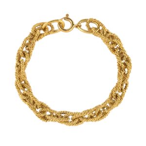18K YELLOW GOLD VINTAGE INTERLOCKING OVAL LINK BRACELET