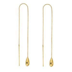 14K YELLOW GOLD TEARDROP THREADER DANGLE EARRINGS