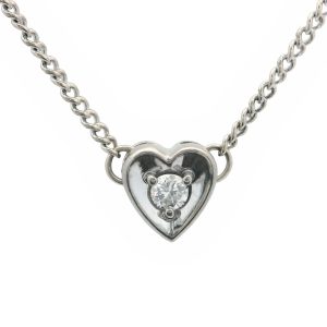 14K WHITE GOLD VINTAGE DIAMOND HEART PENDANT