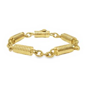18K YELLOW GOLD CYLINDER & LINK BRACELET