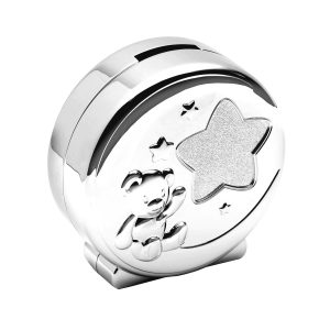 NICKEL PLATED ROUND TWINKLE BEAR BANK