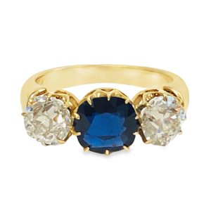 14K YELLOW GOLD VINTAGE SAPPHIRE DIAMOND RING