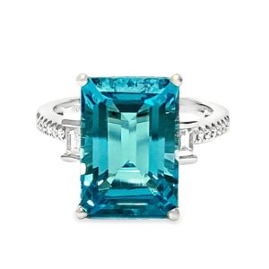 18K WHITE GOLD SWISS BLUE TOPAZ & DIAMOND RING