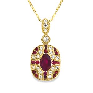 14K YELLOW GOLD RUBY & DIAMOND PENDANT