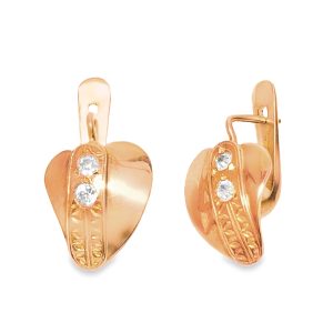 14K YELLOW GOLD VINTAGE DIAMOND LEAF EARRINGS