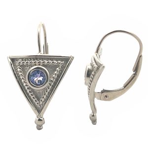 14K WHITE GOLD PURPLE SAPPHIRE TRIANGULAR DROP EARRINGS