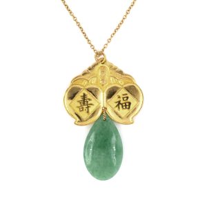 23K YELLOW GOLD VINTAGE BLUE-GREEN JADEITE PENDANT
