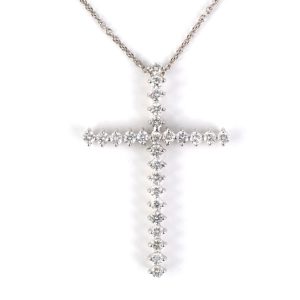 14K WHITE GOLD VINTAGE DIAMOND CROSS PENDANT
