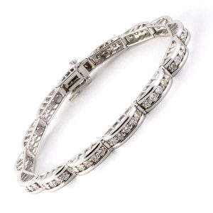14K WHITE GOLD VINTAGE DIAMOND WAVE LINK TENNIS BRACELET