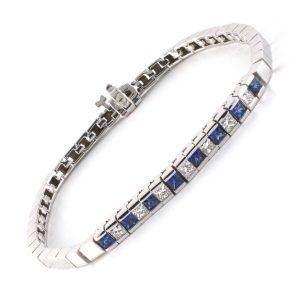 14K WHITE GOLD VINTAGE DIAMOND SAPPHIRE BRACELET
