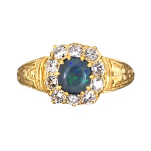 14K YELLOW GOLD VINTAGE BLACK OPAL DIAMOND RING