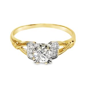 14K YELLOW & WHITE GOLD VINTAGE DIAMOND ENGAGEMENT RING