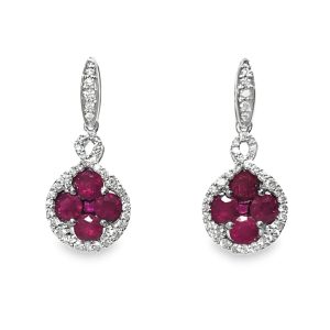 14K WHITE GOLD RUBY DIAMOND DROP EARRINGS