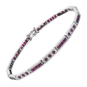 14K WHITE GOLD RUBY & DIAMOND BRACELET